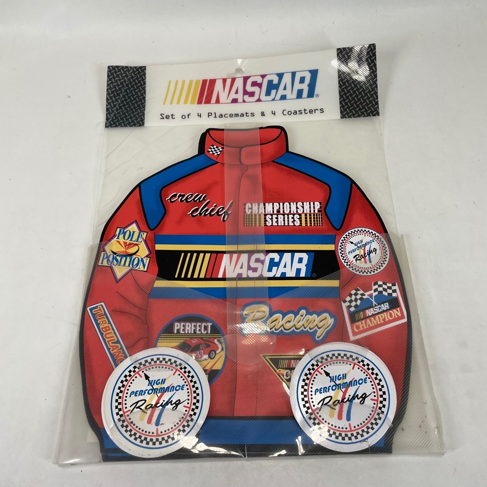 NASCAR Set of 4 Racing Jacket Placemats and 4 Coasters Red Vinyl Table Decor